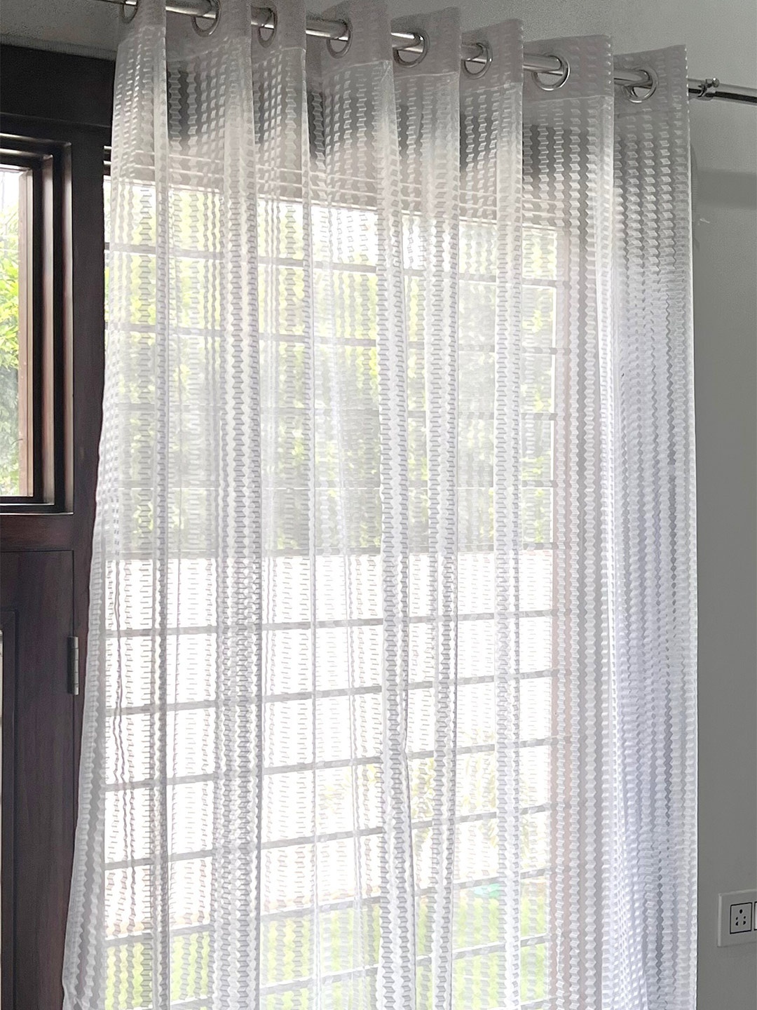 

Fashion String White & Transparent 2 Pieces Geometric Printed Sheer Window Curtains