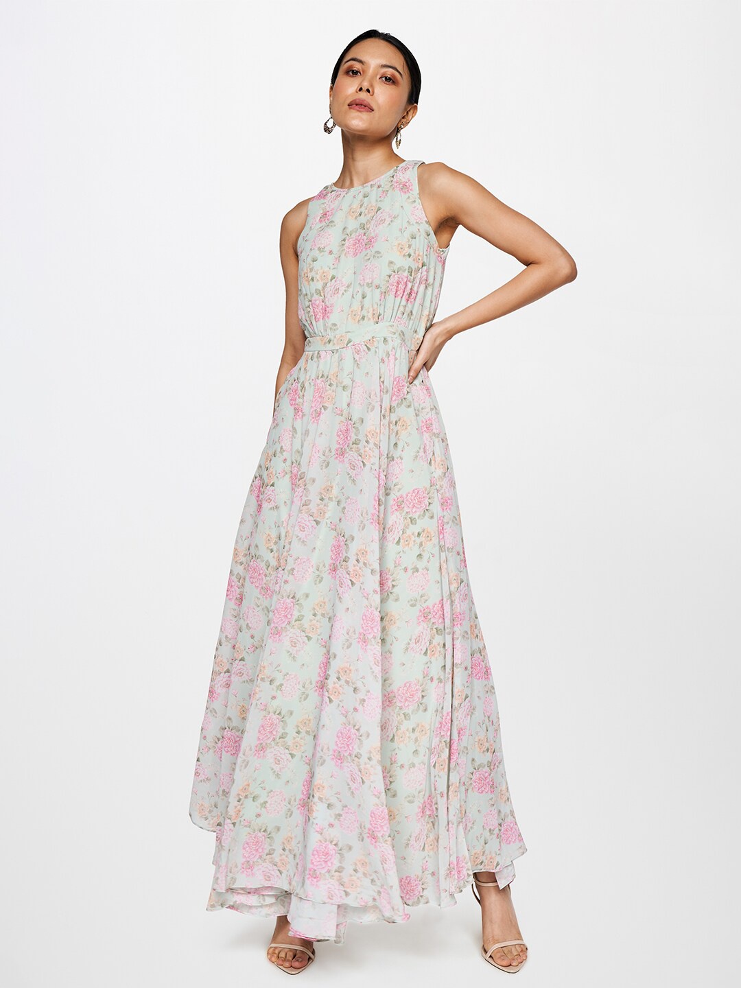 

AND Floral Printed Sleeveless Maxi Dress, Green