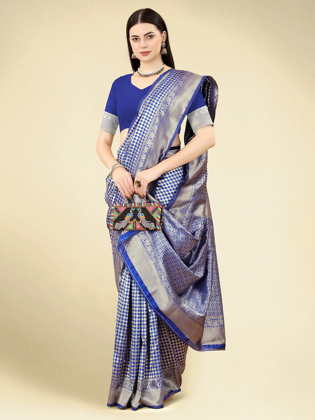 

DWIZA ENTERPRISE Woven Design Zari Banarasi Saree, Blue