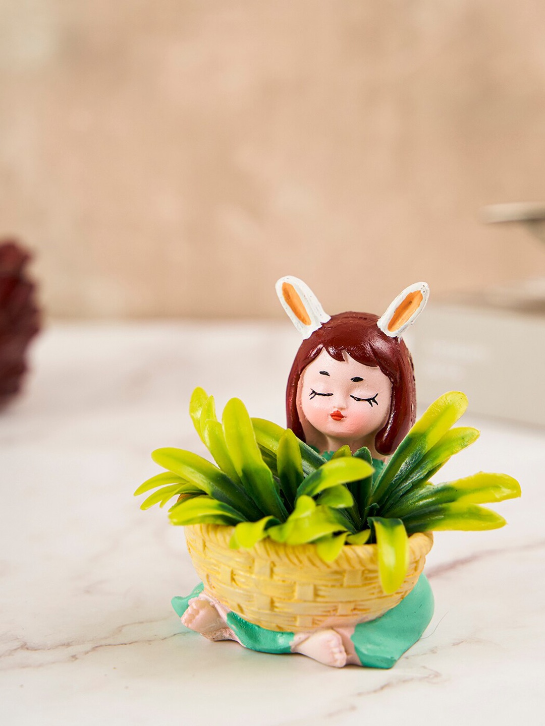 

DecorTwist Girl in a Basket Resin Succulent Planter, Multi