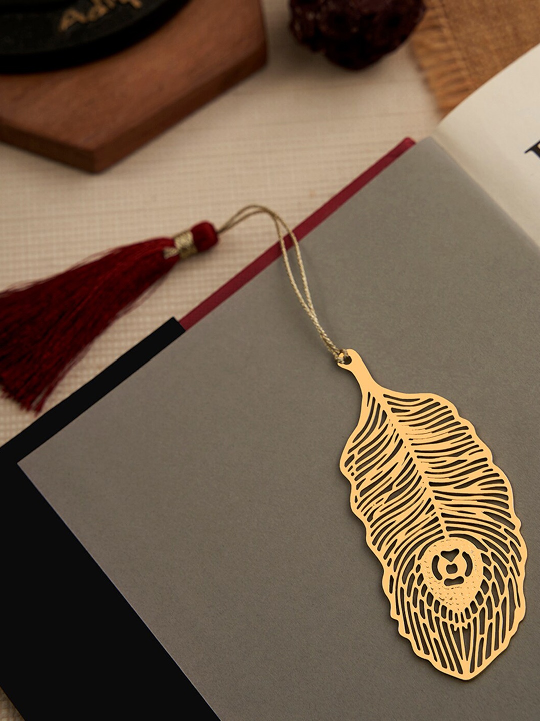 

DecorTwist Brass Peacock Feather Bookmark, Gold
