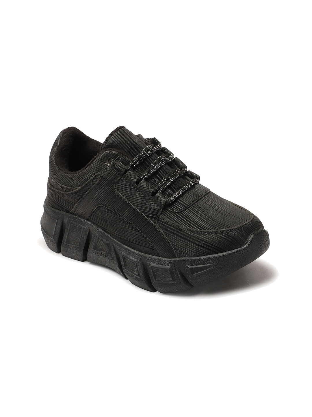 

FEET RUNNER Women Textured Lightweight Textile Comfort Insole Sneakers, Black