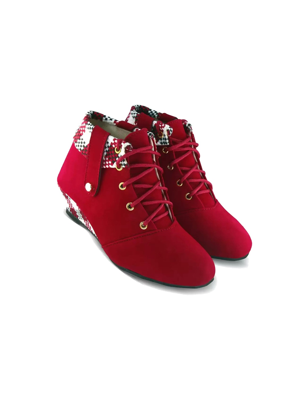 

BAESD Girls Wedge Heeled Suede Mid-Top Regular Boots, Red