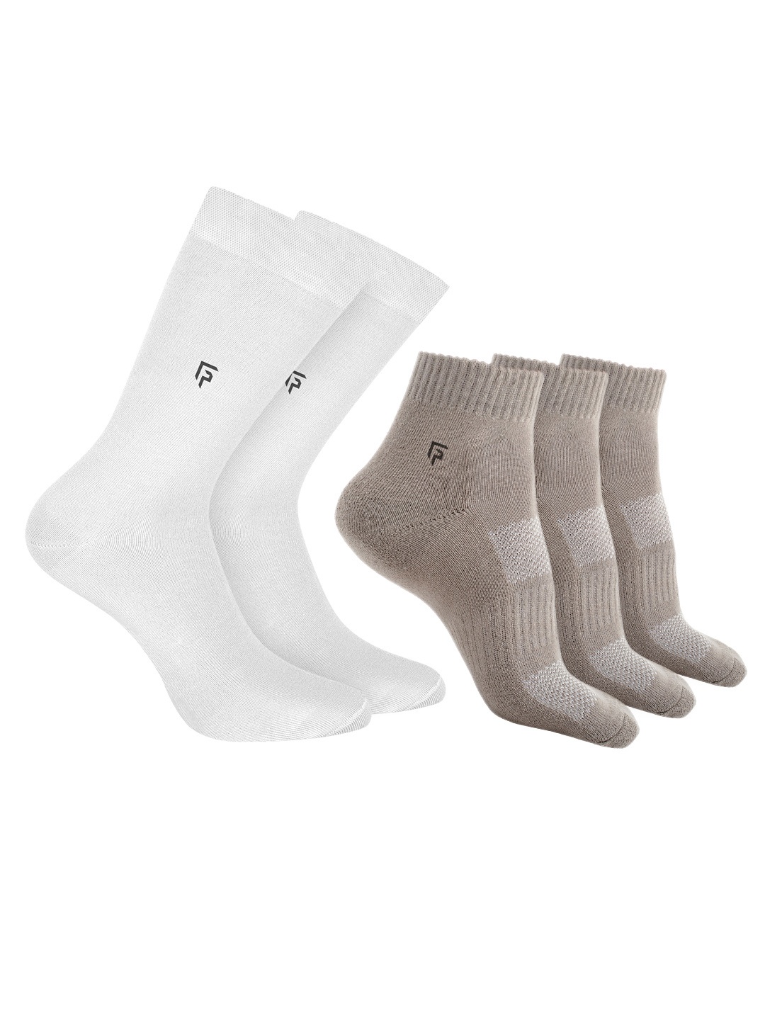 

FOOTPRINT 5 Pairs Unisex Anti Odour Organic Cotton Ankle-Length Terry Sports Bamboo Socks, Beige