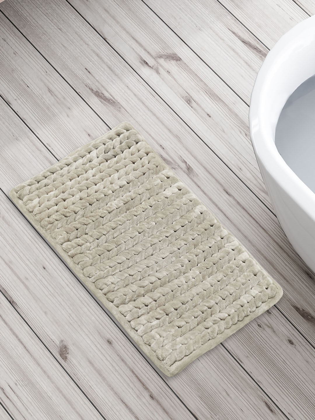 

Home Centre Corsica Flamingo Off White 2400 GSM Striped Anti-Slip Bath Rugs