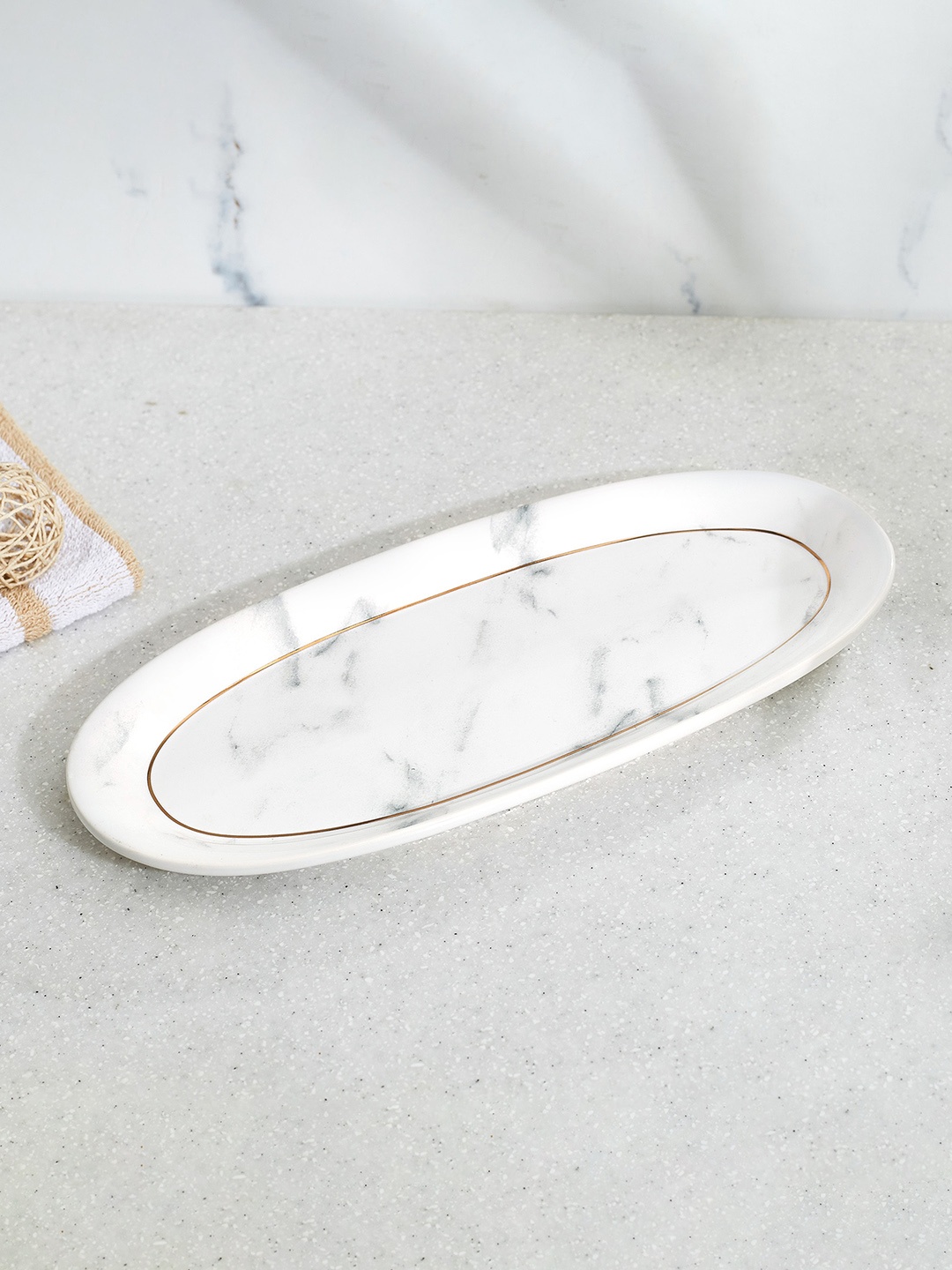 

Home Centre White & Grey Marble Printed Ceramic Bathroom Tray