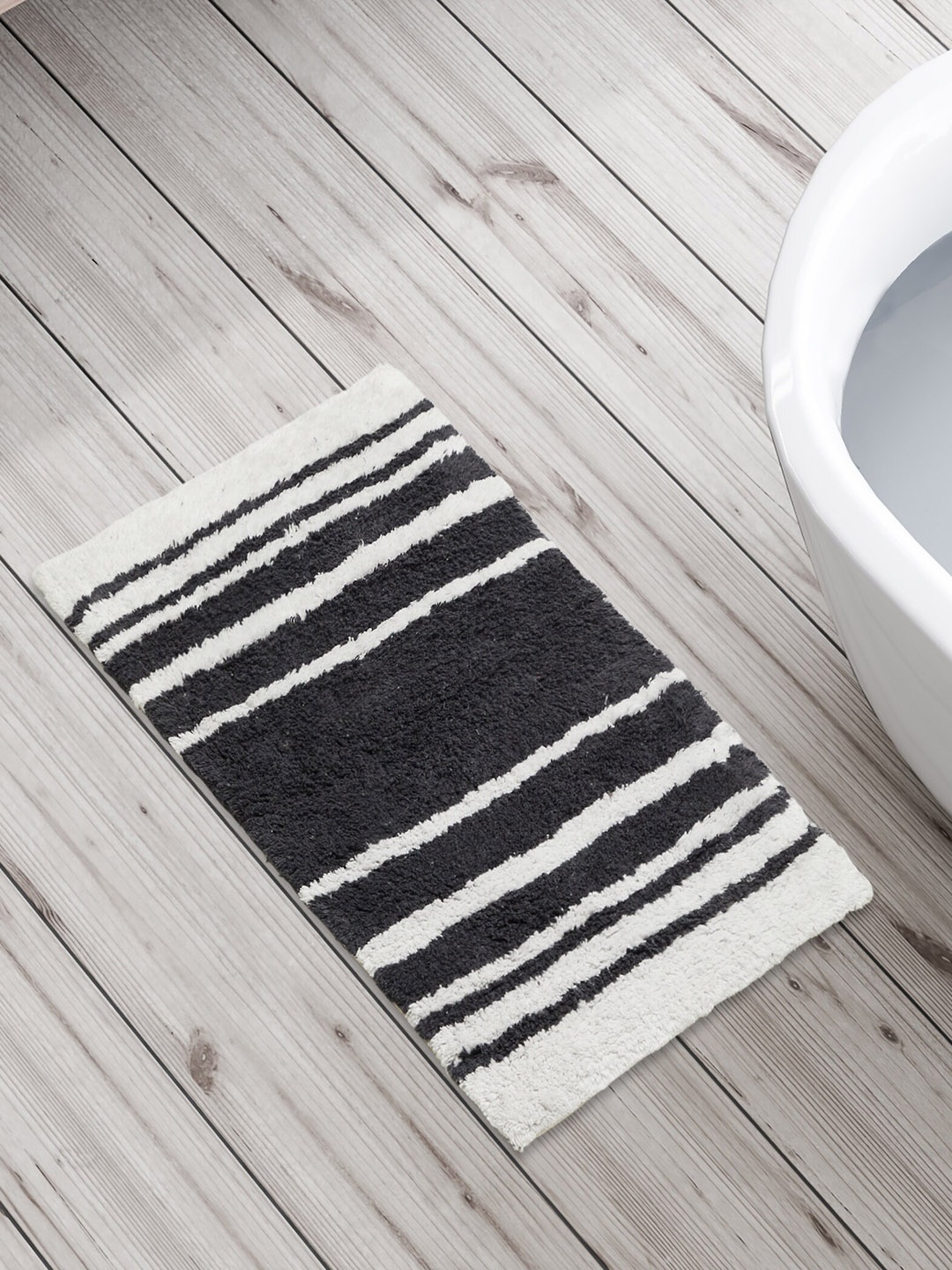 

Home Centre Corsica Grey Pure Cotton Stripes Anti-Slip Bath Mat