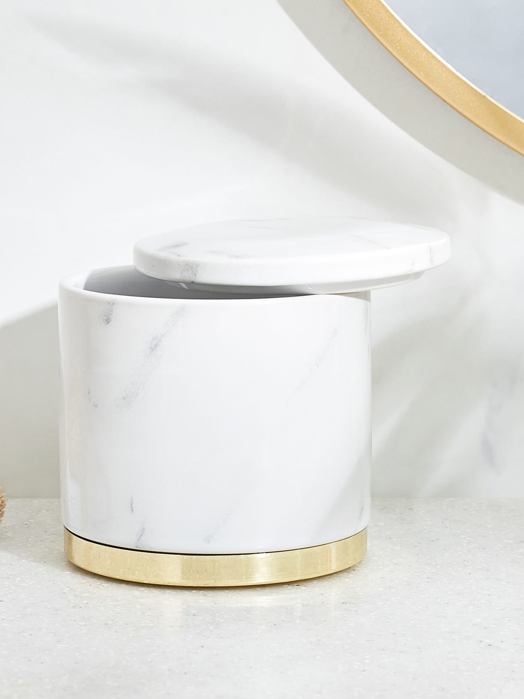 

Home Centre Aubree Dapple White Ceramic Cotton Jar with Lid