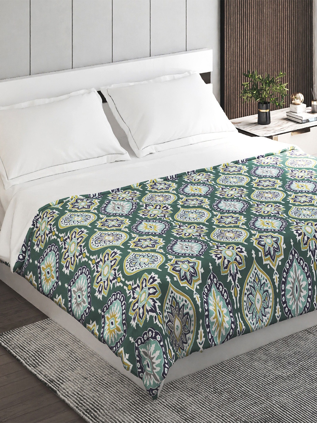 

Home Centre Cozy Classics Teal Blue & White Ethnic Motif Summer 350 GSM Double Bed Blanket
