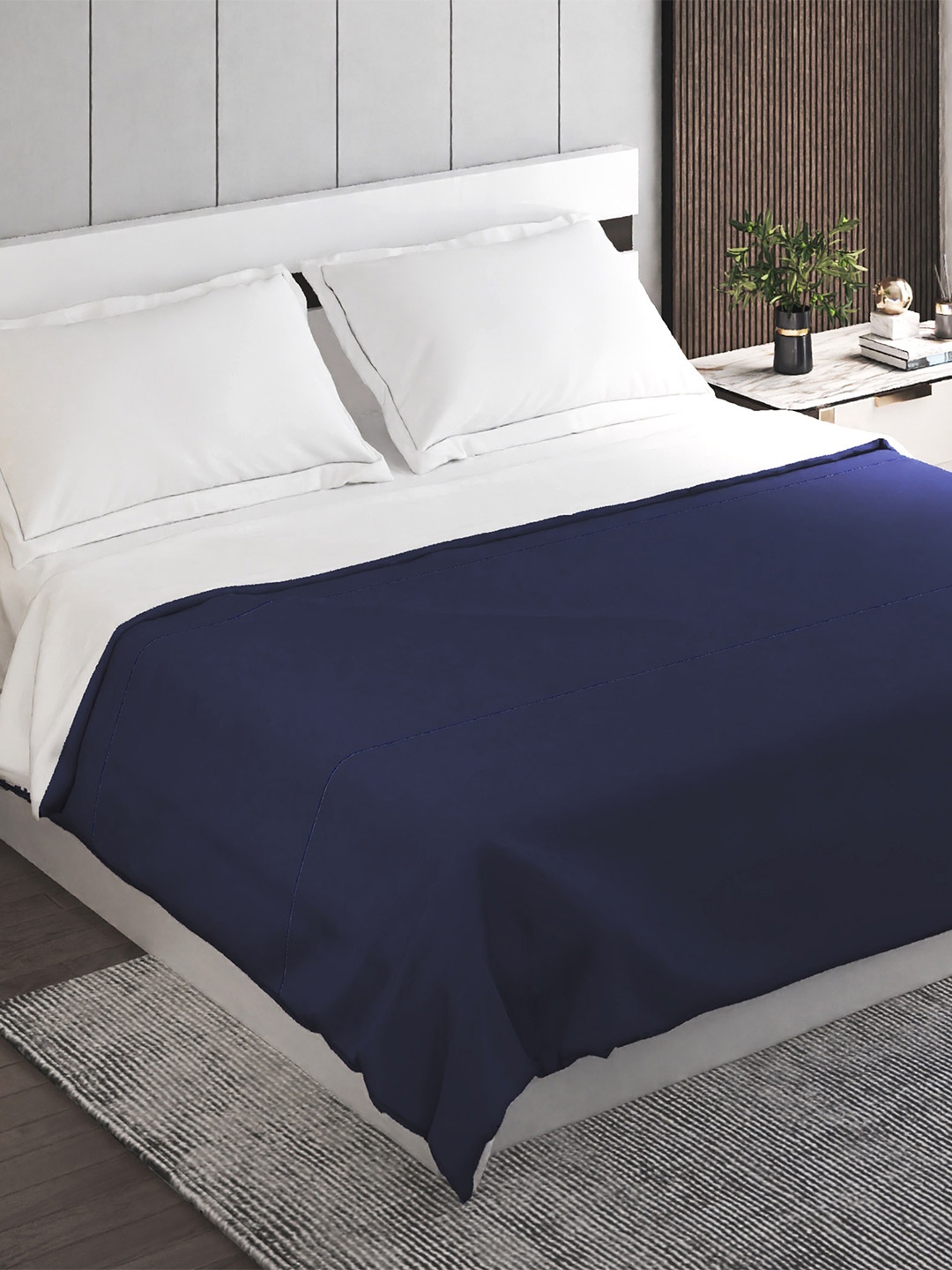 

Home Centre Blue & White Summer 350 GSM Double Bed Blanket, Navy blue