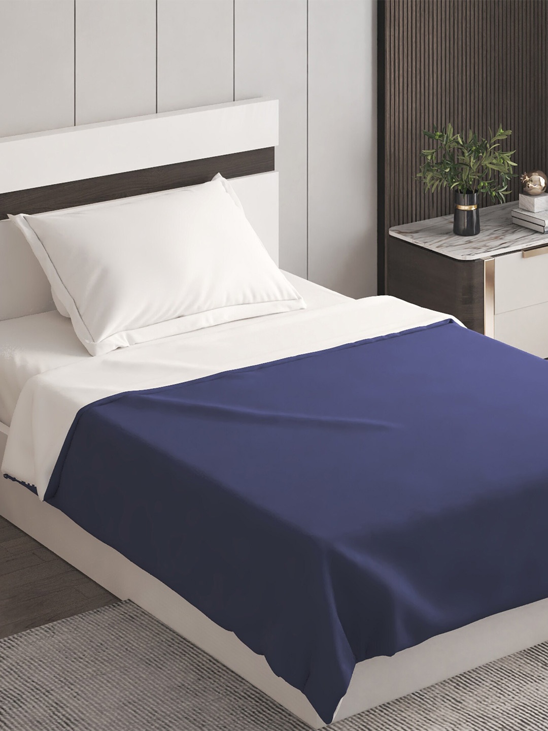 

Home Centre Blue & White Summer 350 GSM Reversible Single Bed Blanket