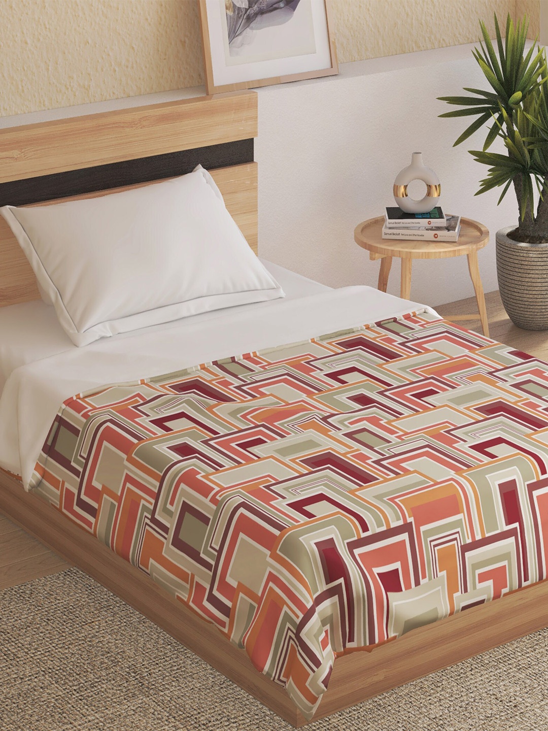 

Home Centre Orange & White Geometric Summer 350 GSM Single Bed Blanket