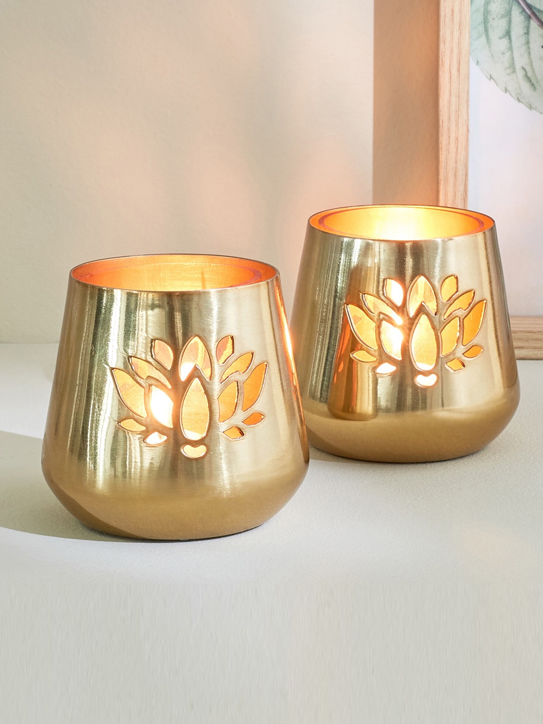 

Home Centre Gold-Toned 2 Pieces Lotus Cut-Out Votive Candle Holder