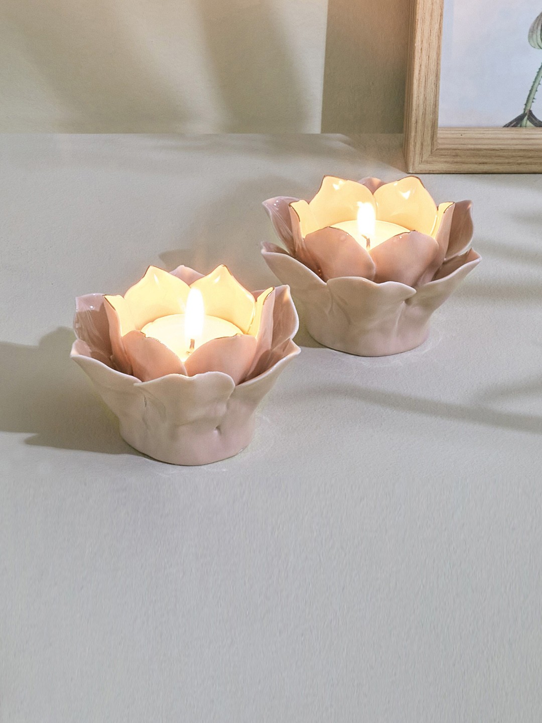 

Home Centre 2 Pieces Pink Lotus T-Light Candle Holders