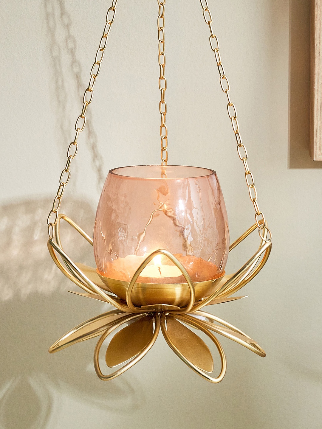 

Home Centre Gold-Tone & Transparent Lotus Hanging Votive Candle Holder