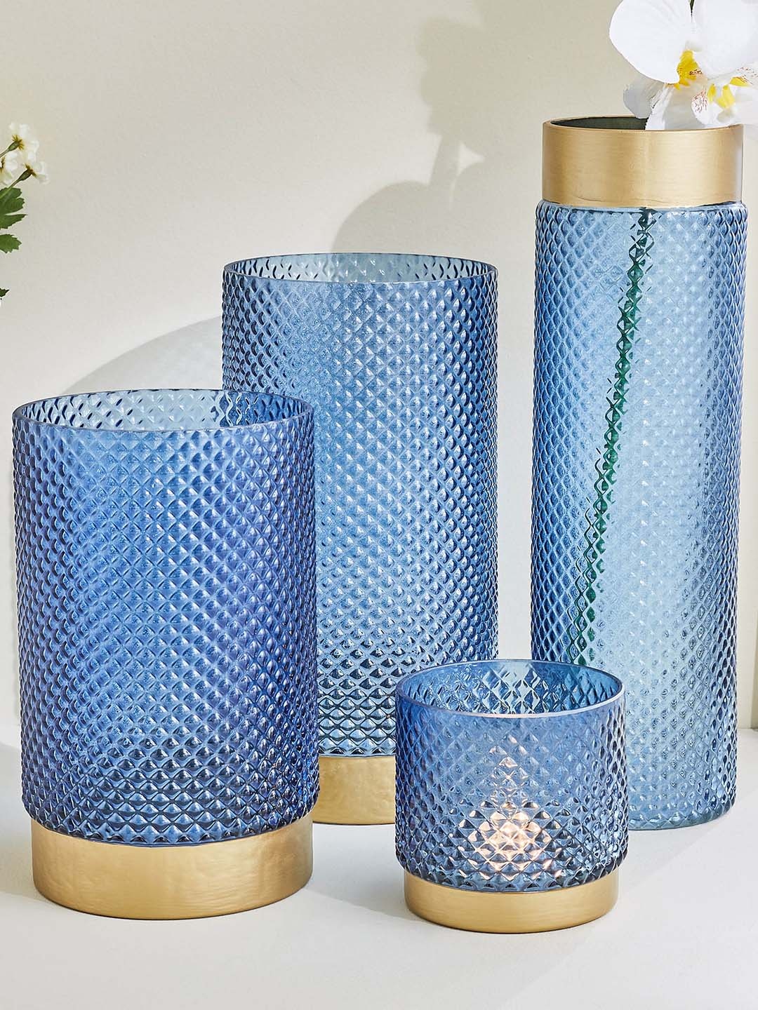 

Home Centre Blue Hurricane Glass Candle Holder