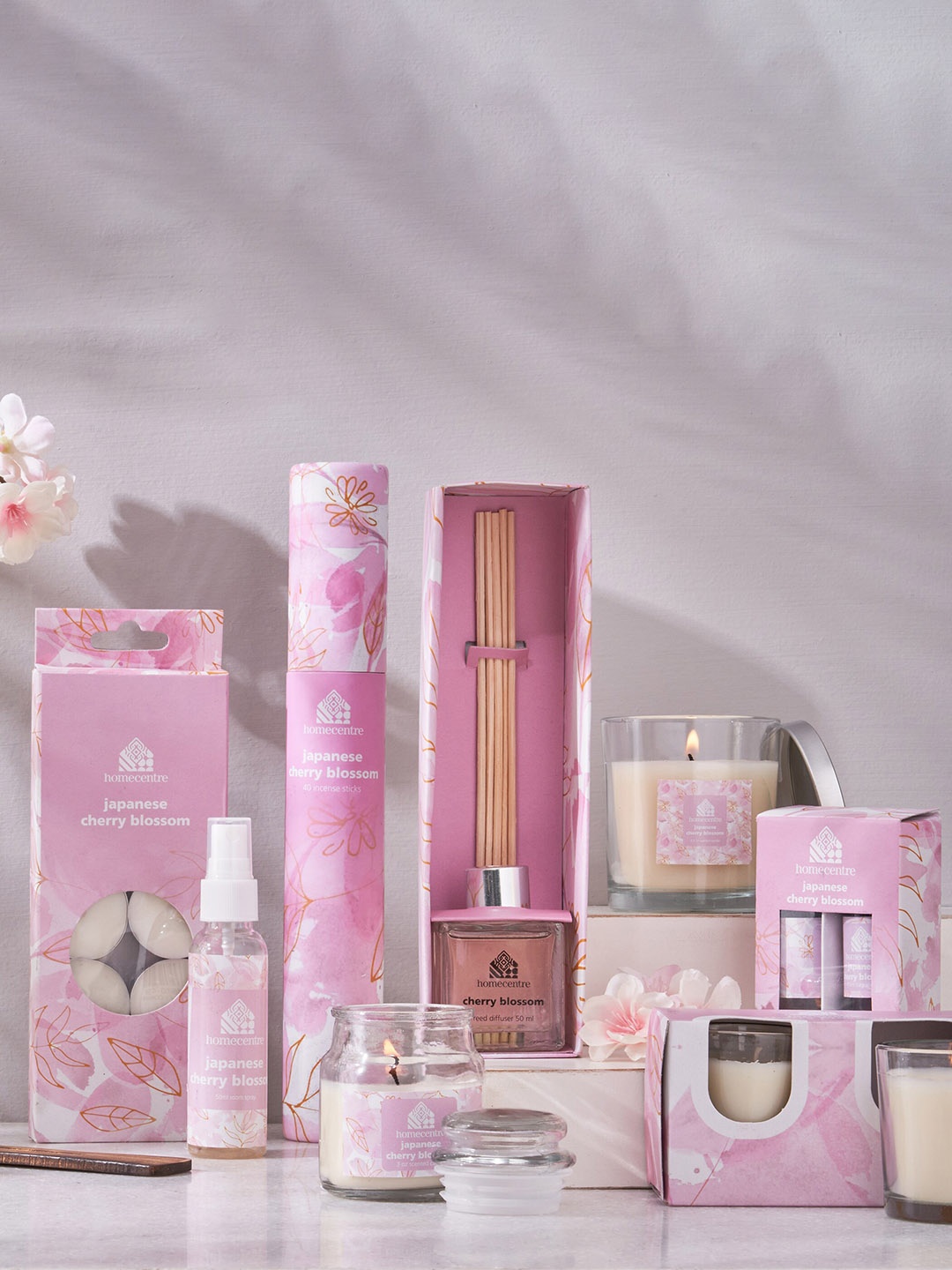 

Home Centre Pink 10 Pieces Japanese Cherry Blossom Scented T-Light Candles