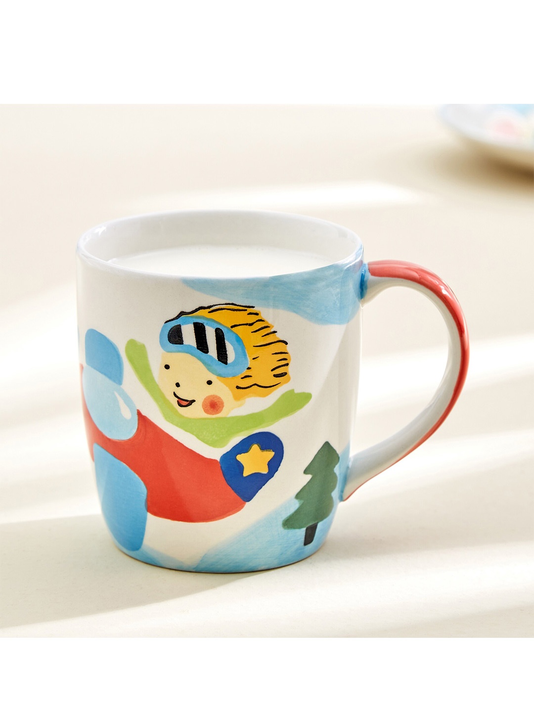 

Home Centre Bliss Kids Blue & White Printed Stoneware Glossy Milk Mug - 300ml