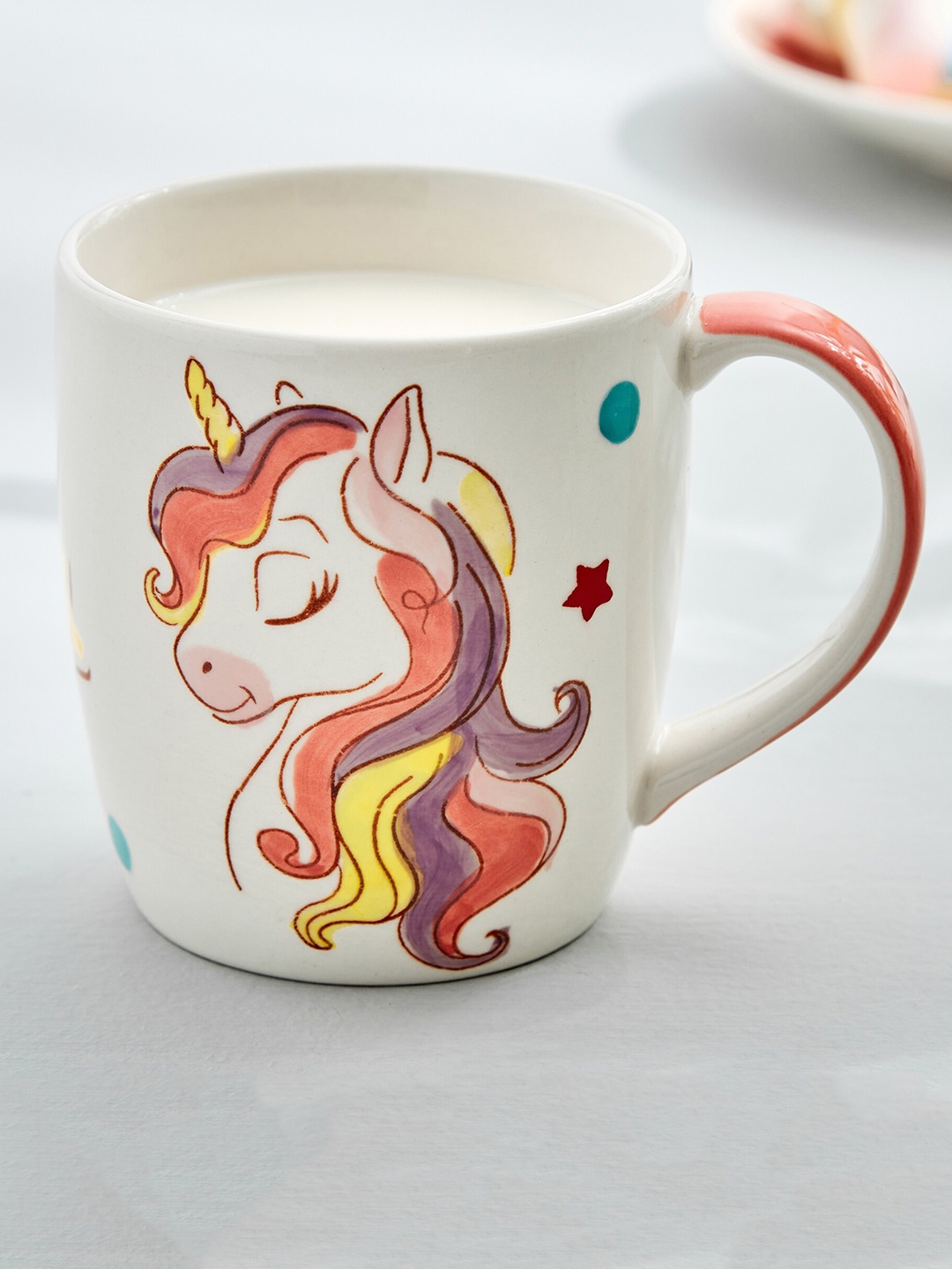 

Home Centre White & Pink Printed Stoneware Matte Mug 300ml