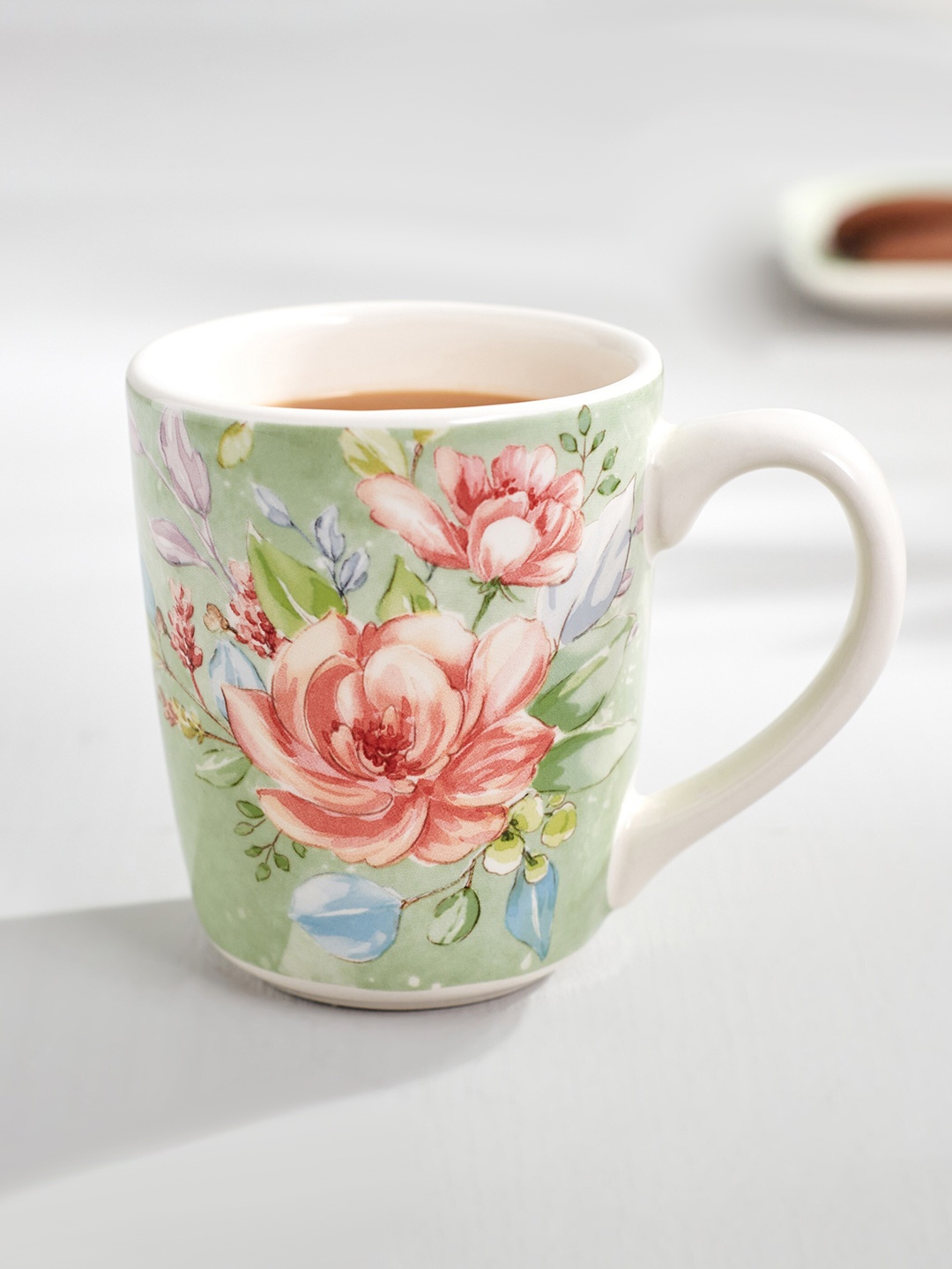 

Home Centre Green & White Floral Printed Stoneware Glossy Mug 220ml