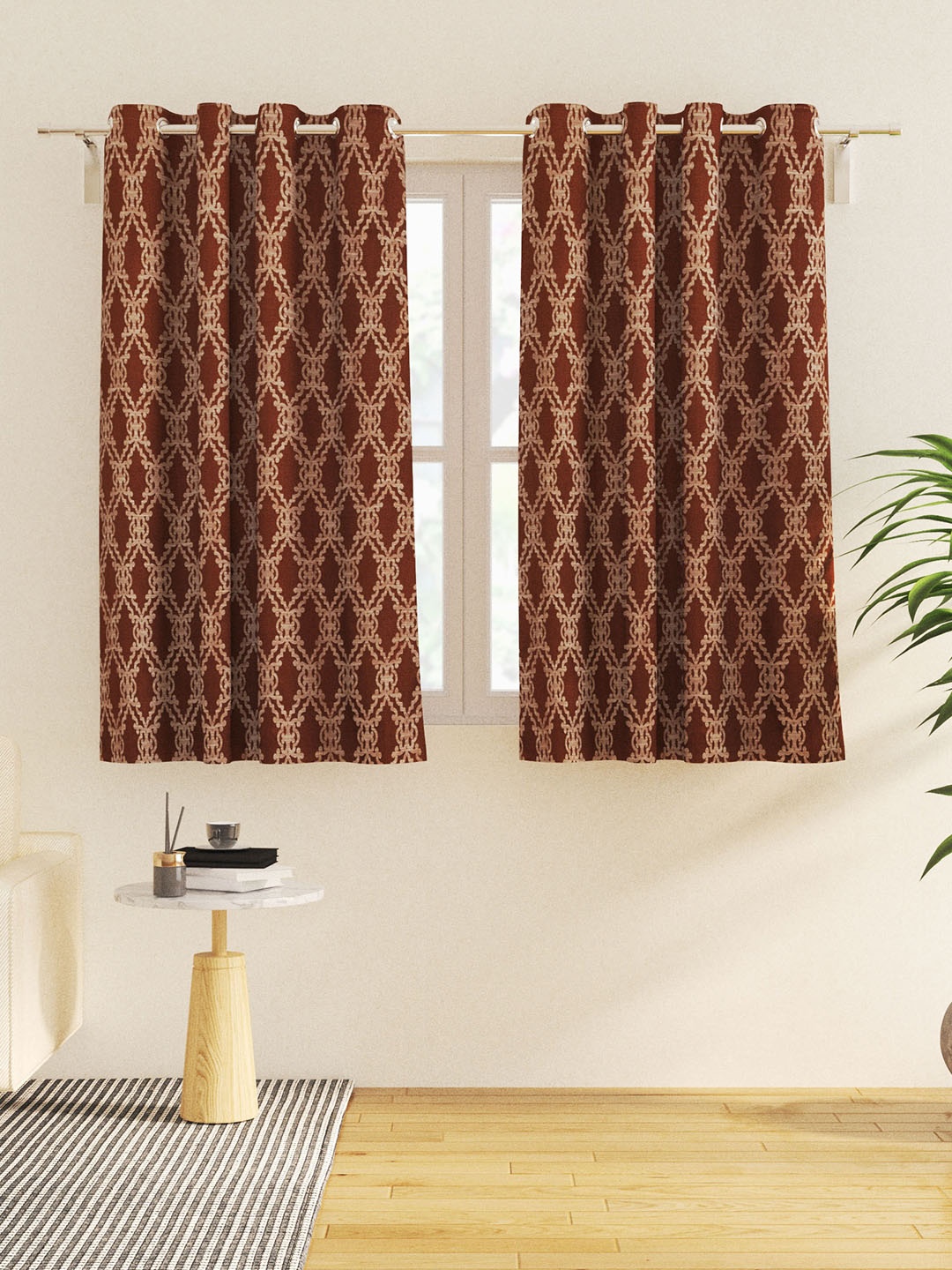 

Home Centre Brown & Beige 2-Pieces Jacquard Geometric Window Curtains