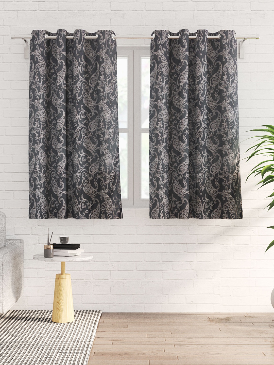 

Home Centre Grey & White 2 Pieces Abstract Window Curtains