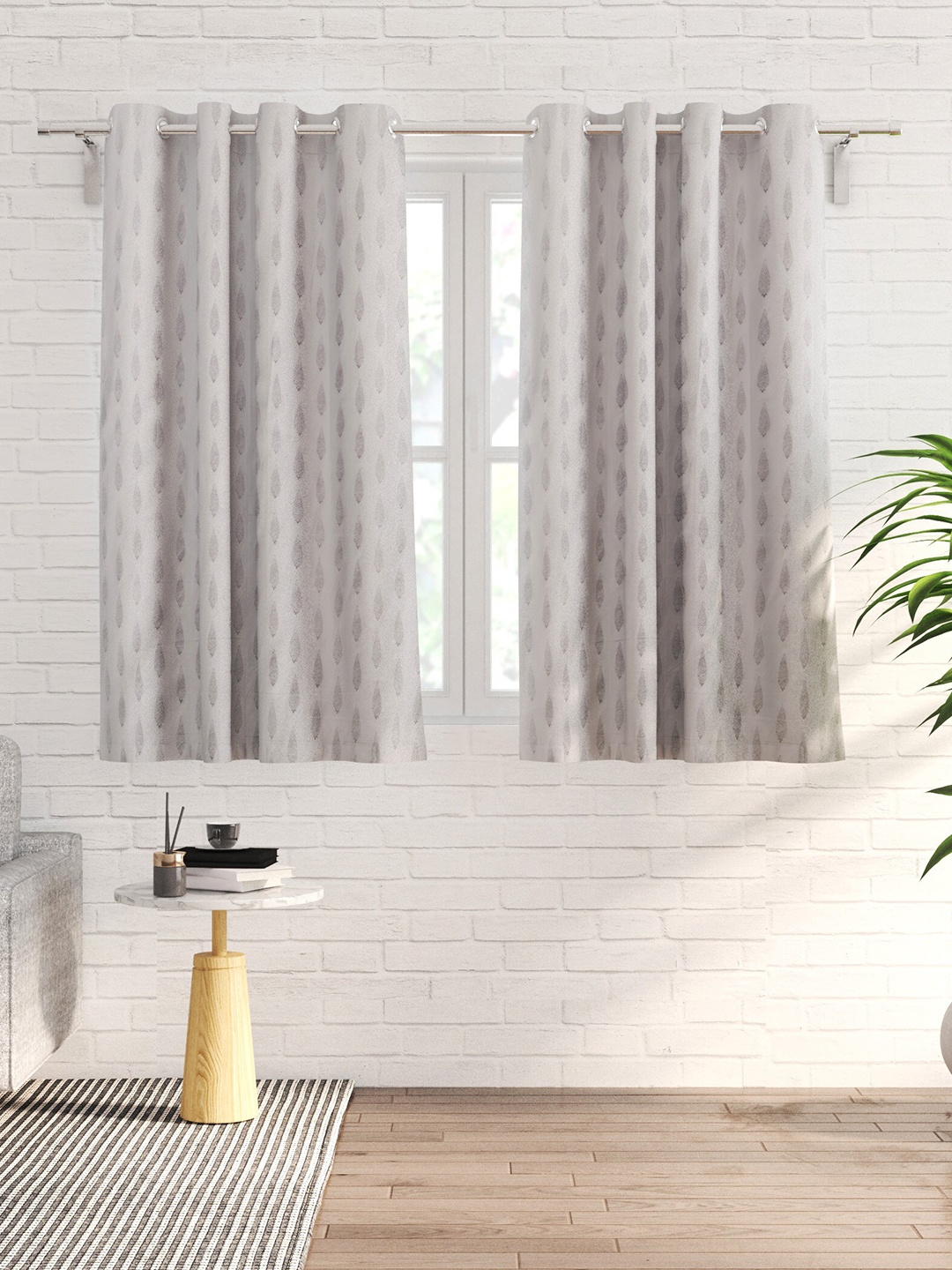 

Home Centre Grey & White 2 Pieces Floral Sheer Window Curtains