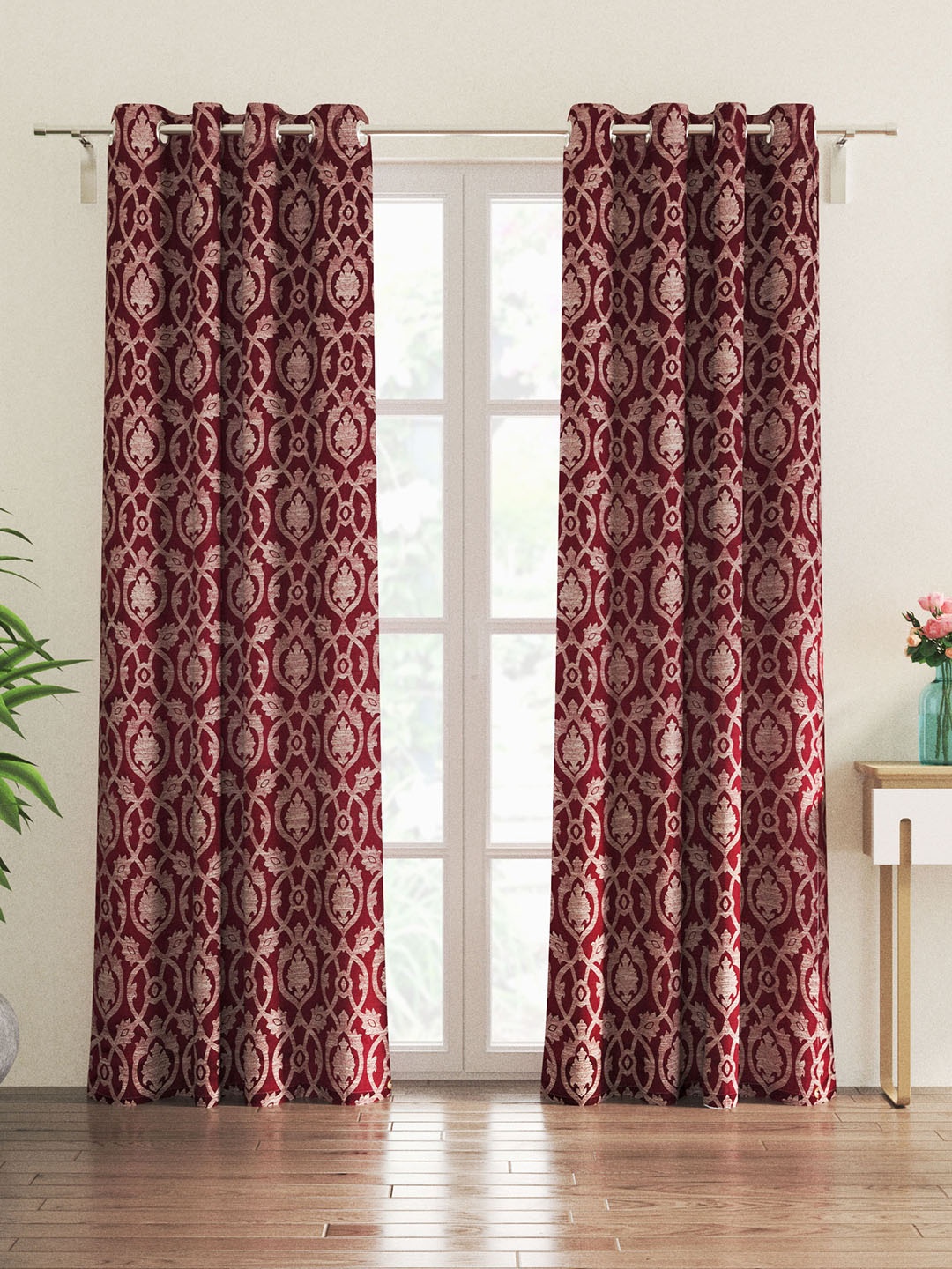 

Home Centre Burgundy & Beige 2-Pieces Jacquard Ethnic Motifs Door Curtains