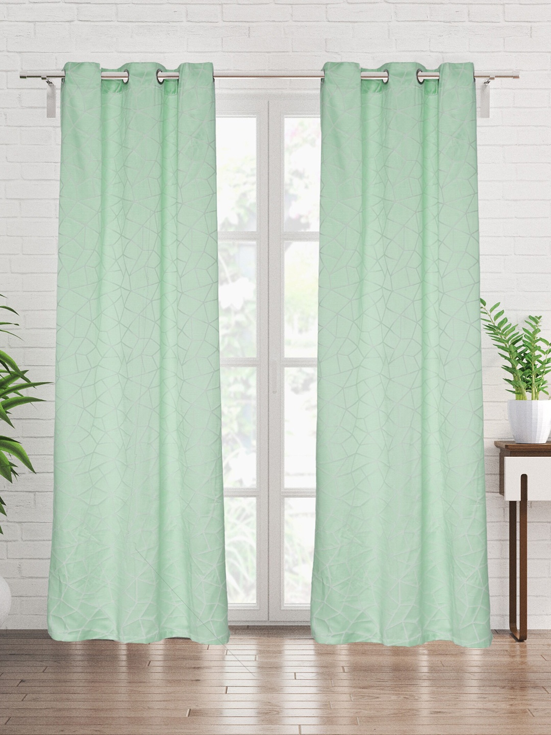 

Home Centre Green & Grey 2 Pieces Geometric Printed Jacquard Door Curtains