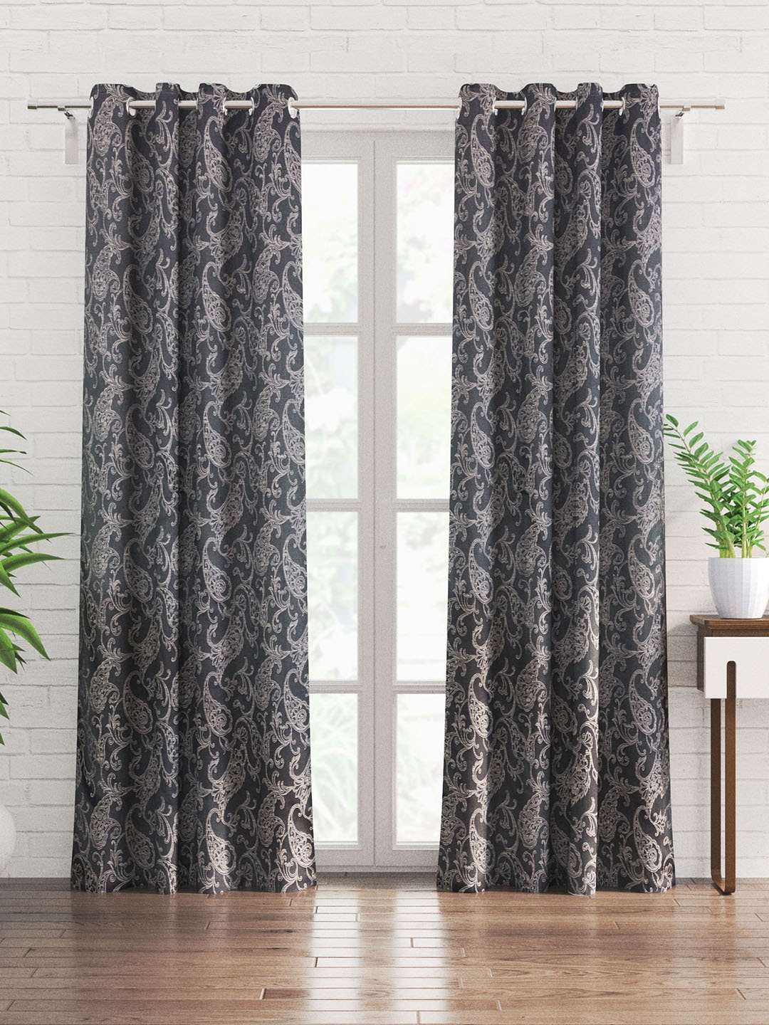 

Home Centre Grey & White 2-Pieces Jacquard Geometric Door Curtains