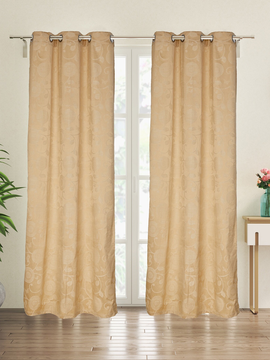 

Home Centre Beige 2 Pieces Floral Door Curtains
