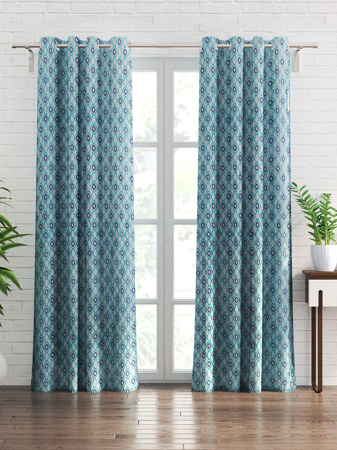 

Home Centre Blue & White 2-Pieces Ethnic Motifs Sheer Door Curtains