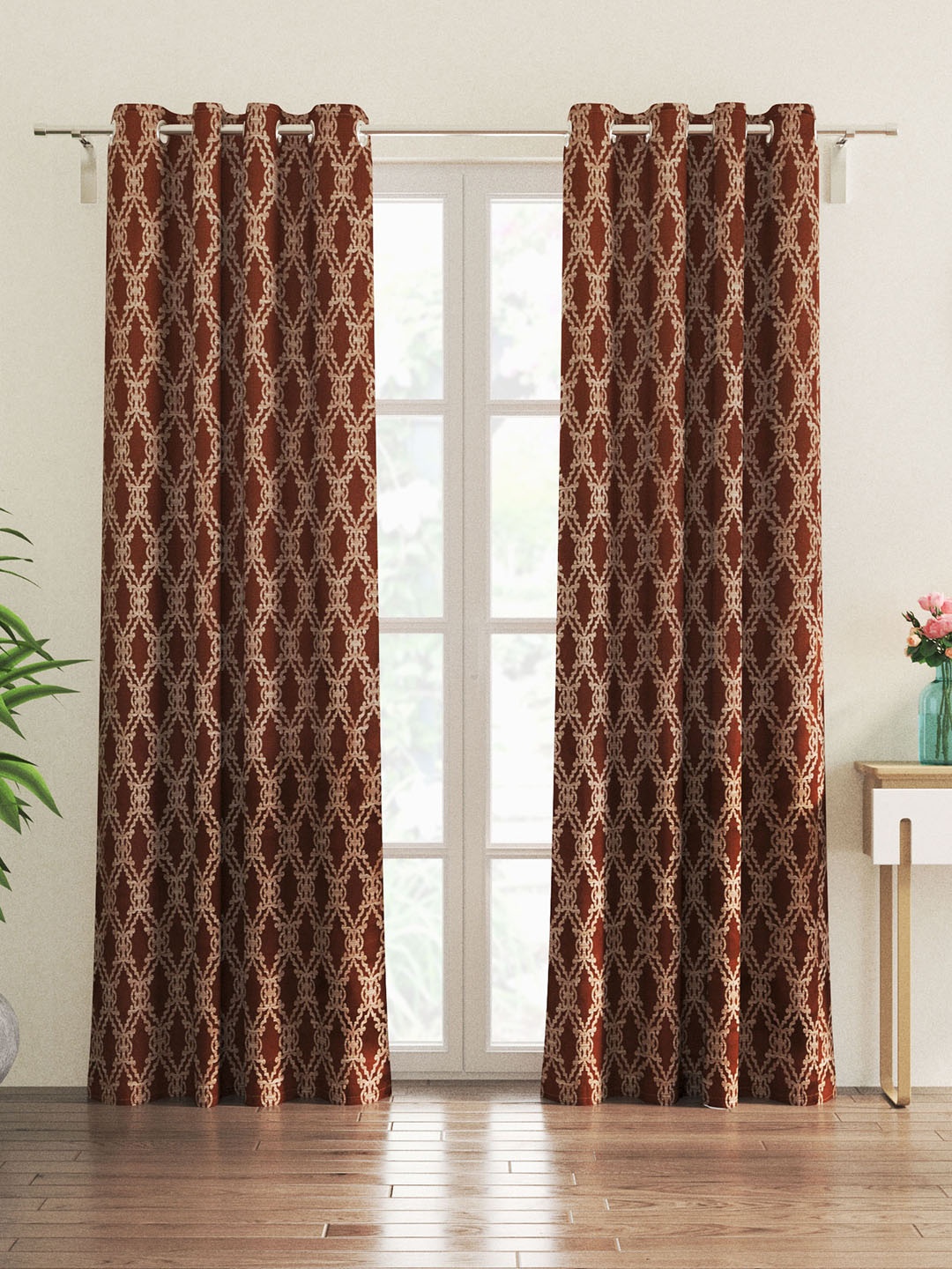 

Home Centre Brown & Beige 2 Pieces Geometric Jacquard Door Curtains