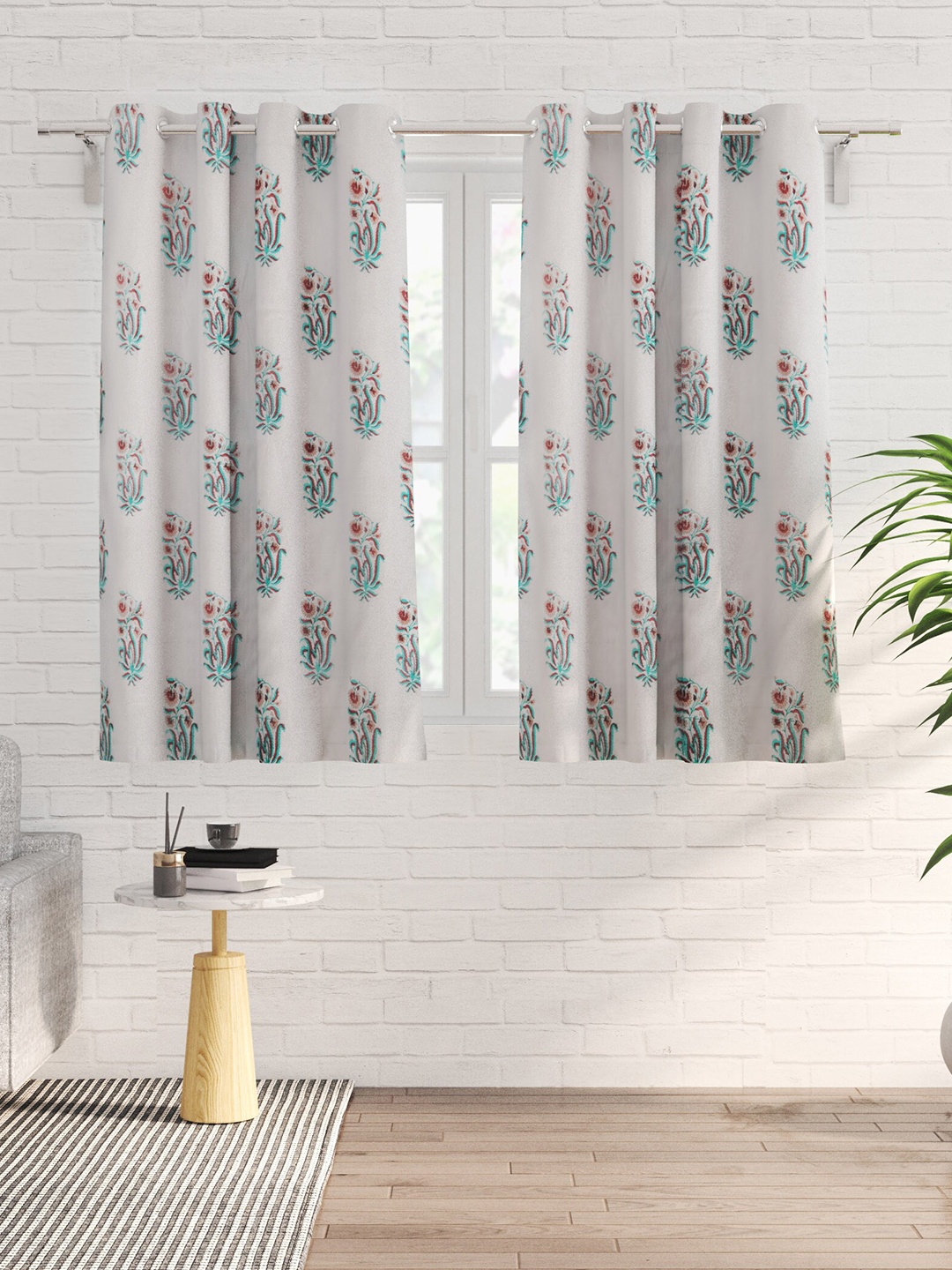 

Home Centre Chanderi White & Blue 2 Pieces Ethnic Motifs Window Curtain