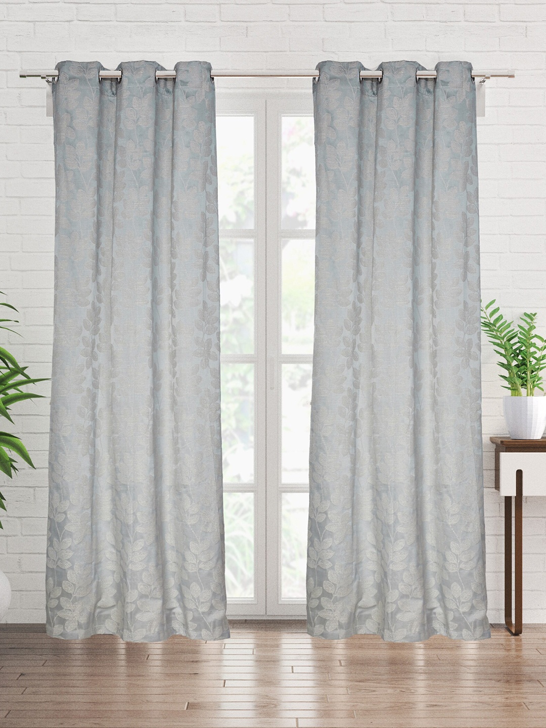 

Home Centre Grey 2 Pieces Floral Door Curtains