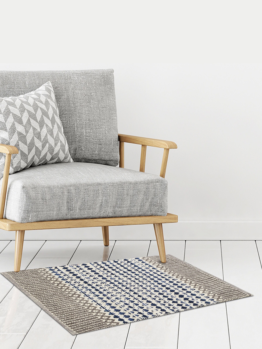 

Home Centre Melange Off White & Blue Woven Design Dhurrie