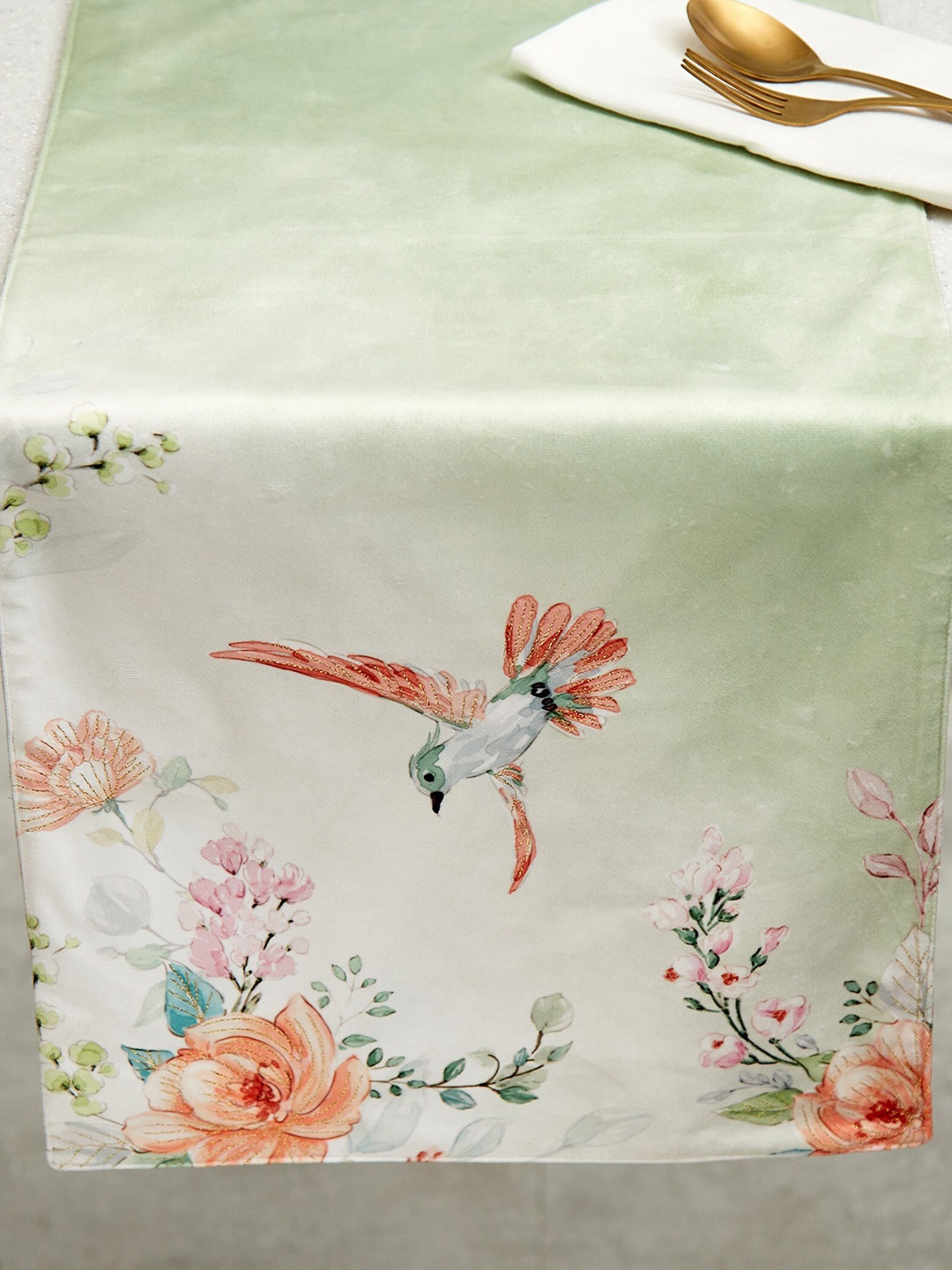 

Home Centre Moksha Green Printed Velvet Reversible Table Runners