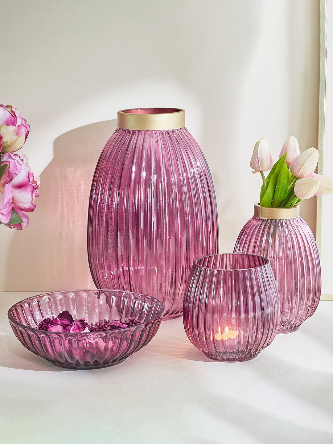 

Home Centre Brian Adora Purple Ribbed Glass Vases