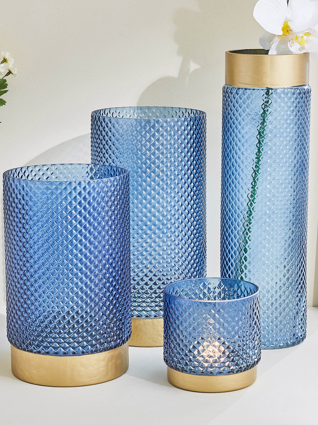 

Home Centre Brian Ellery Blue Ribbed Glass Tall Vase