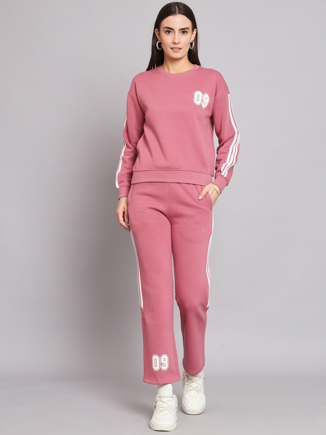 

ANTI CULTURE Round Neck Fleece Tracksuit, Pink