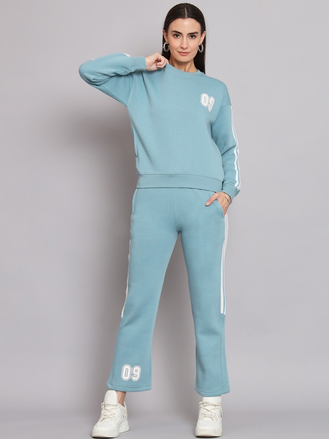 

ANTI CULTURE Round Neck Fleece Tracksuit, Blue