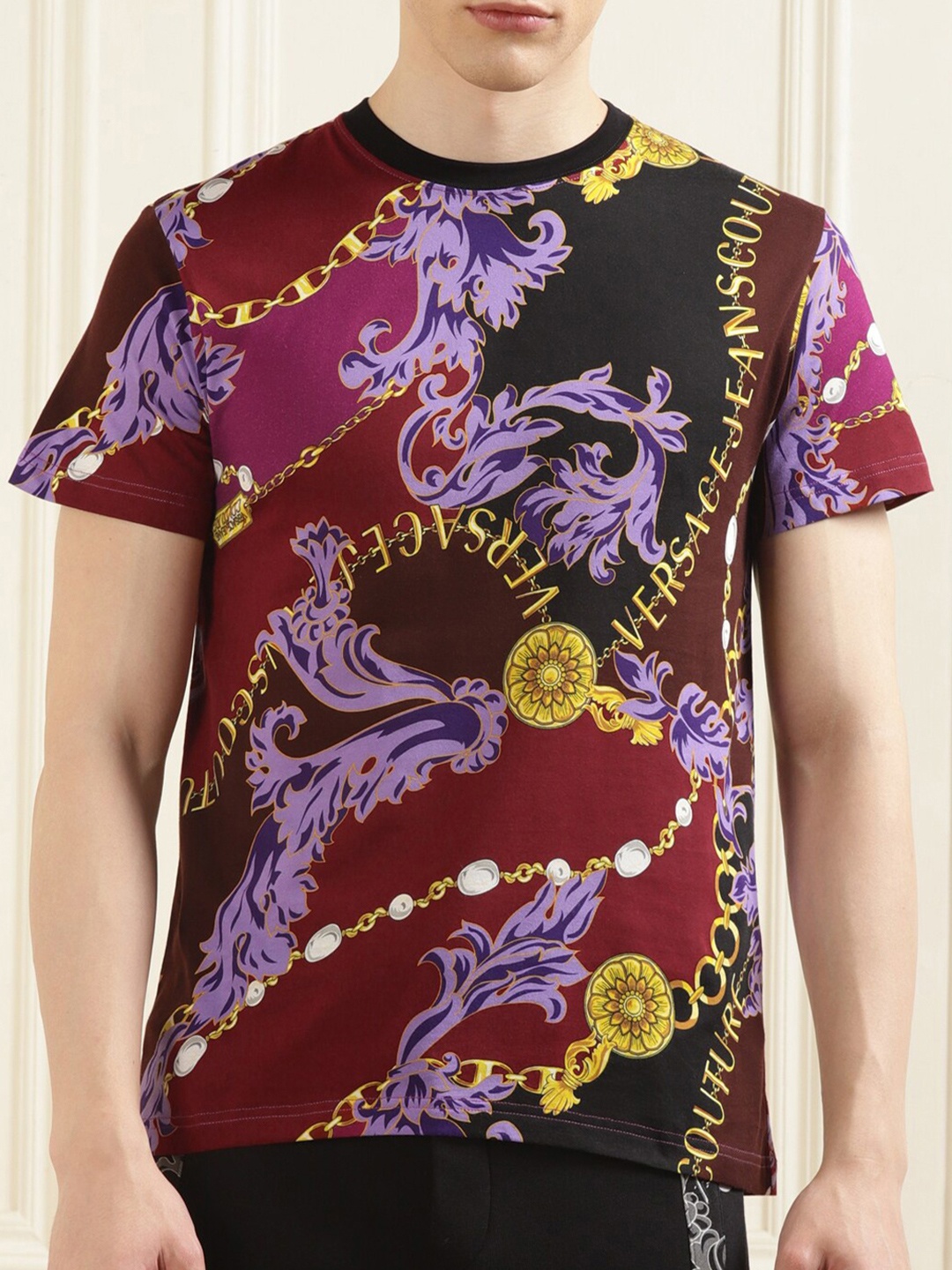 

Versace Jeans Couture Ethnic Printed Pure Cotton T-shirt, Maroon