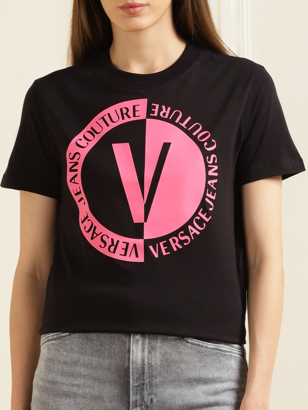 

Versace Jeans Couture Typography Printed Pure Cotton T-shirt, Black