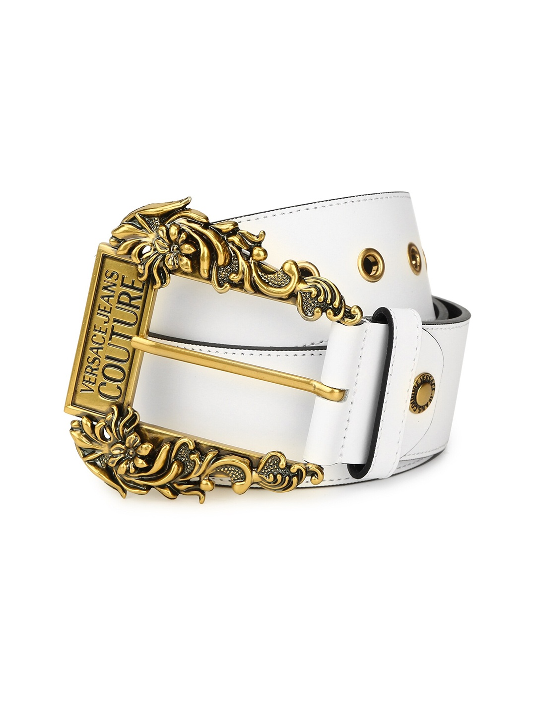 

Versace Jeans Couture Women Gold Buckled Leather Belt, White