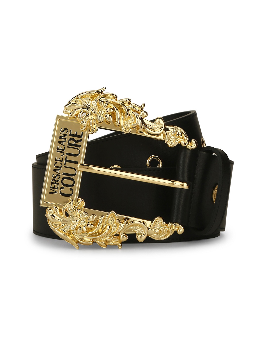 

Versace Jeans Couture Women Gold Buckled Leather Belt, Black