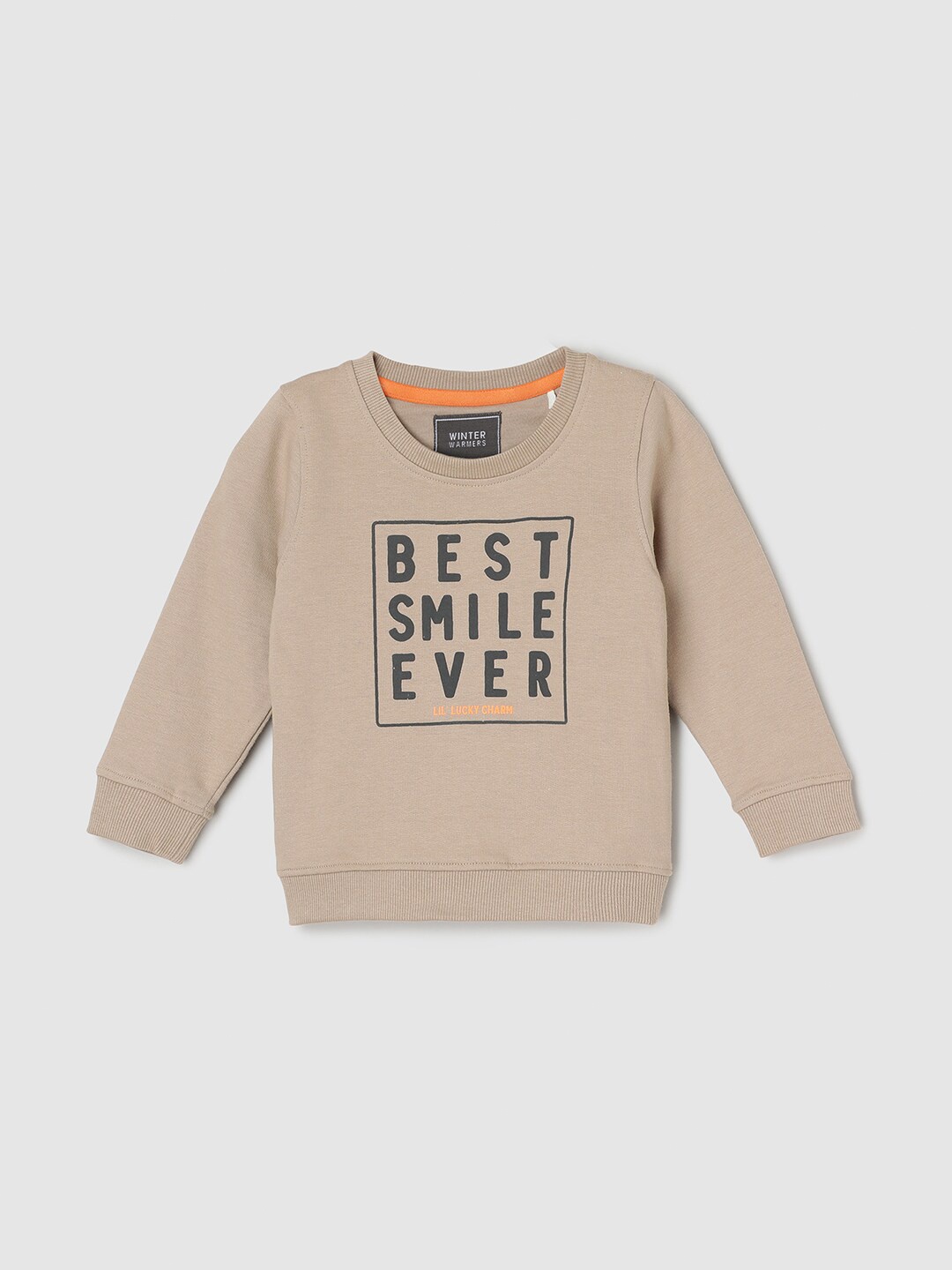

max Boys Typography Printed Pure Cotton Sweatshirt, Beige