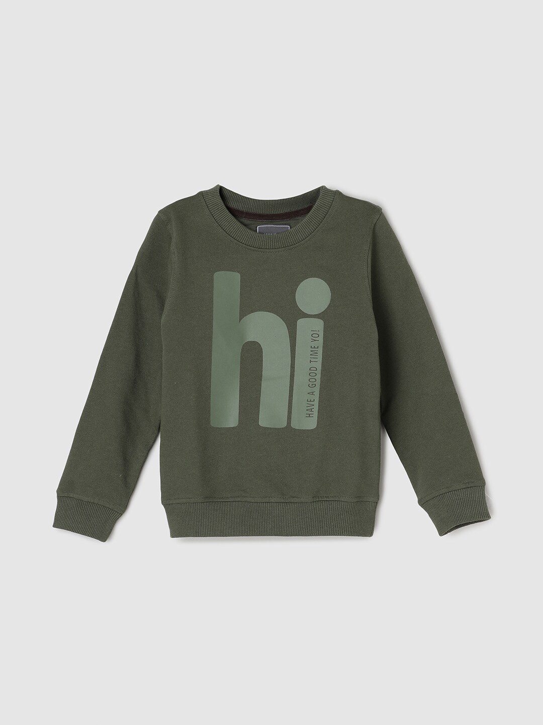 

max Boys Typography Printed Pure Cotton Sweatshirt, Green