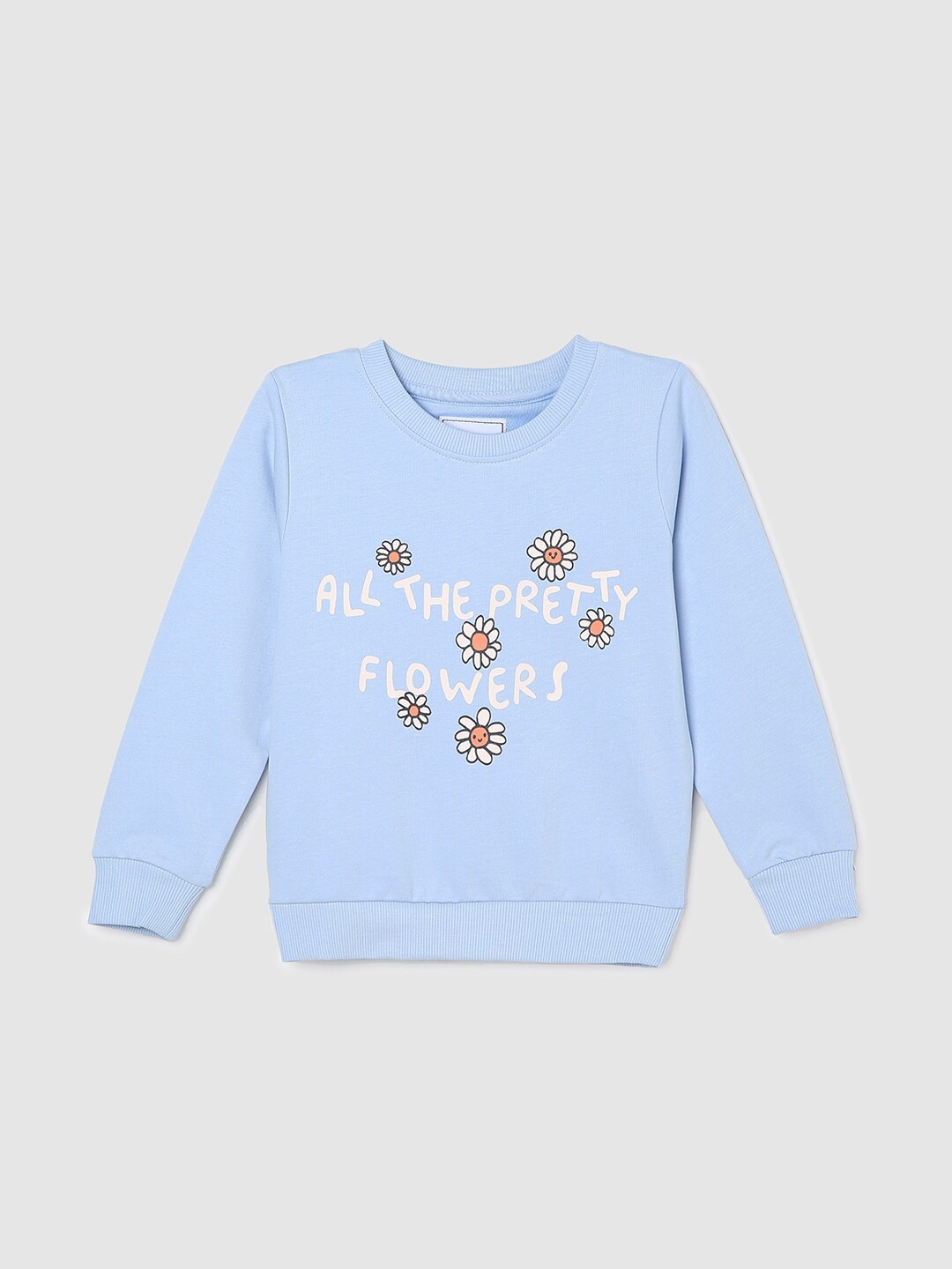 

max Girls Typography Printed Pure Cotton Pullover Sweatshirt, Blue