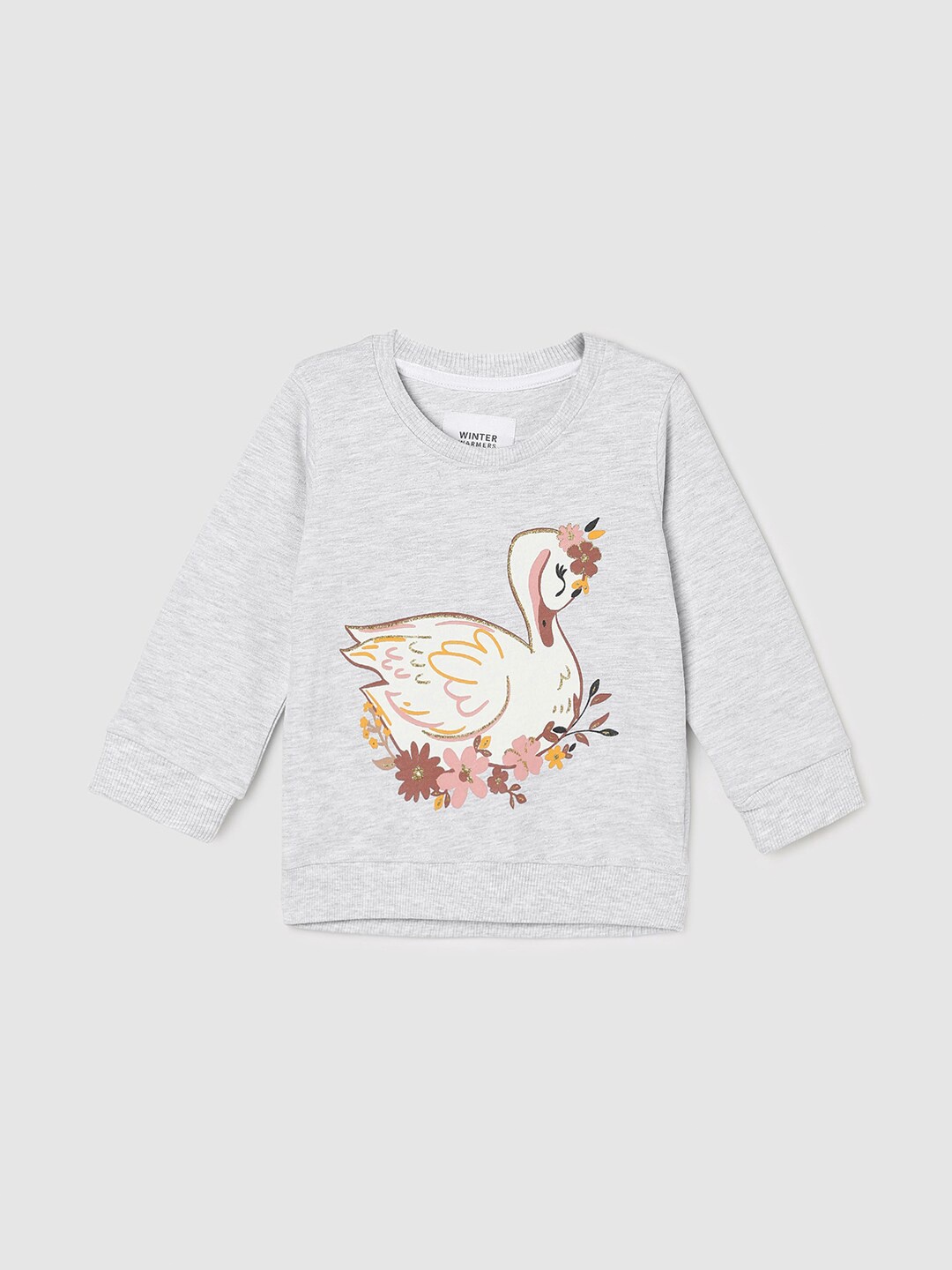 

max Infants Girls Graphic Printed Pure Cotton Pullover Sweatshirt, Grey
