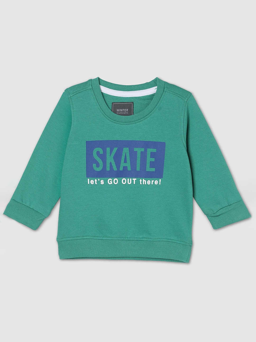 

max Boys Typography Printed Ribbed Cotton Sweatshirt, Green